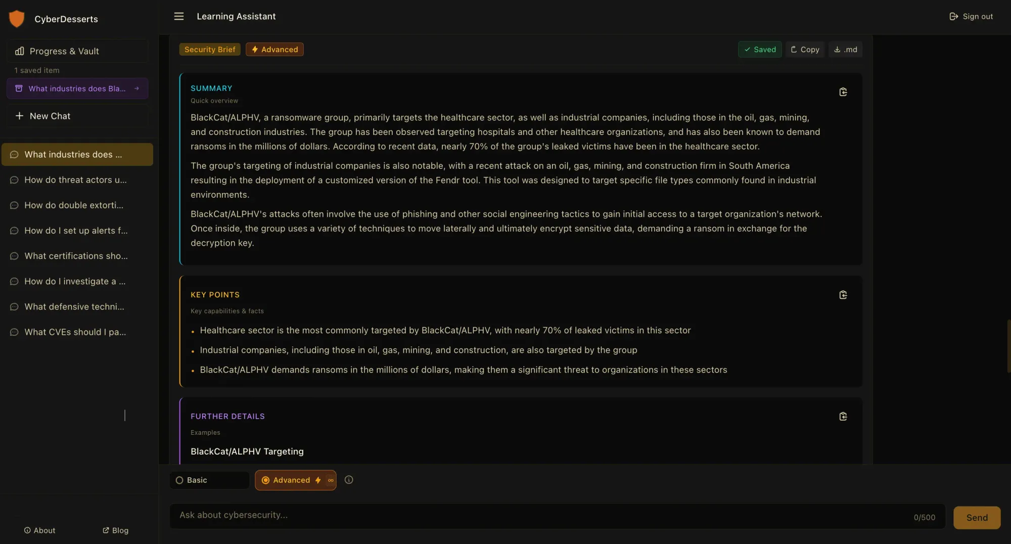 Screenshot of the AI Learning Assistant Chat Window