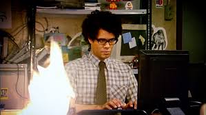 The IT Crowd fire scene. Everything is fine